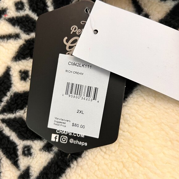 NEW Chaps Men's Fair Isle Quarter Zip Faux Sherpa Pullover Sz 2XL - Picture 3 of 14